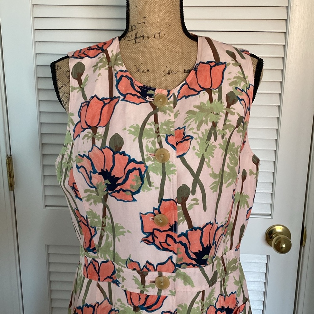 Tory Burch Pink Print Dress. Sleeveless with Button Front. Size 10 - Picture 2 of 9